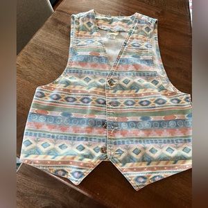Vintage denim vest - men’s medium 90’s vintage pastel Aztec western style vest